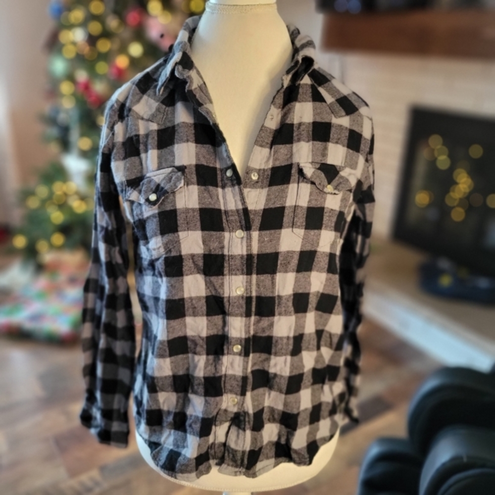 Wrangler Womens Black Grey Buffalo Plaid Flannel Western Shirt LWR4249 L